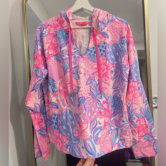 NWOT Lilly Pulitzer Kiawah Cropped Hoodie Pink Isle Snappy Turtle large cotton - Picture 3 of 7